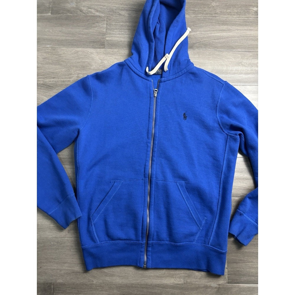 Polo Ralph Lauren Mens Zip Hoodie Blue Fleece Thermal Hooded Sweatshirt Size M